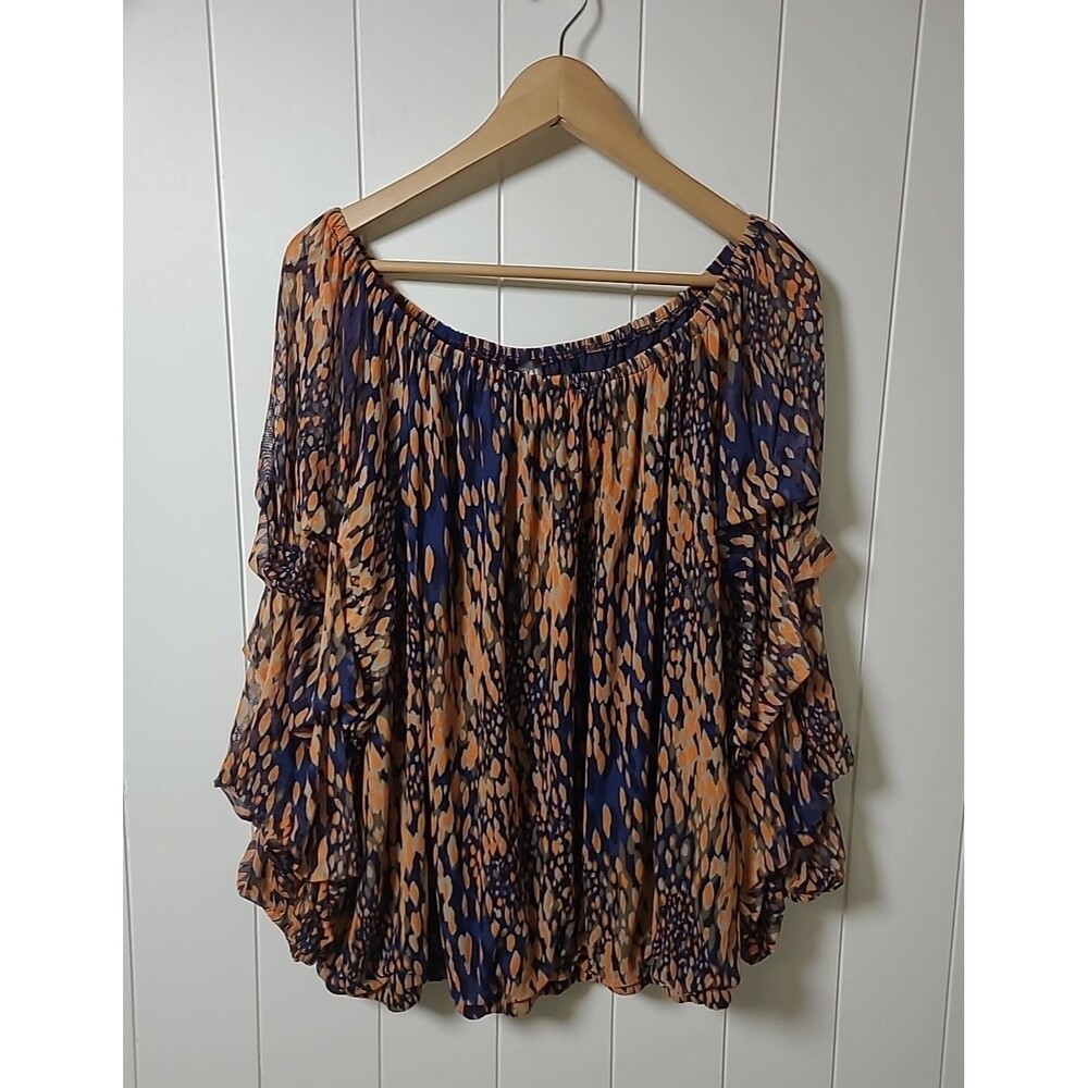 Harper 241 Womens Plus Top Size 3X Blue Orange Stretch Layered Sleeve New